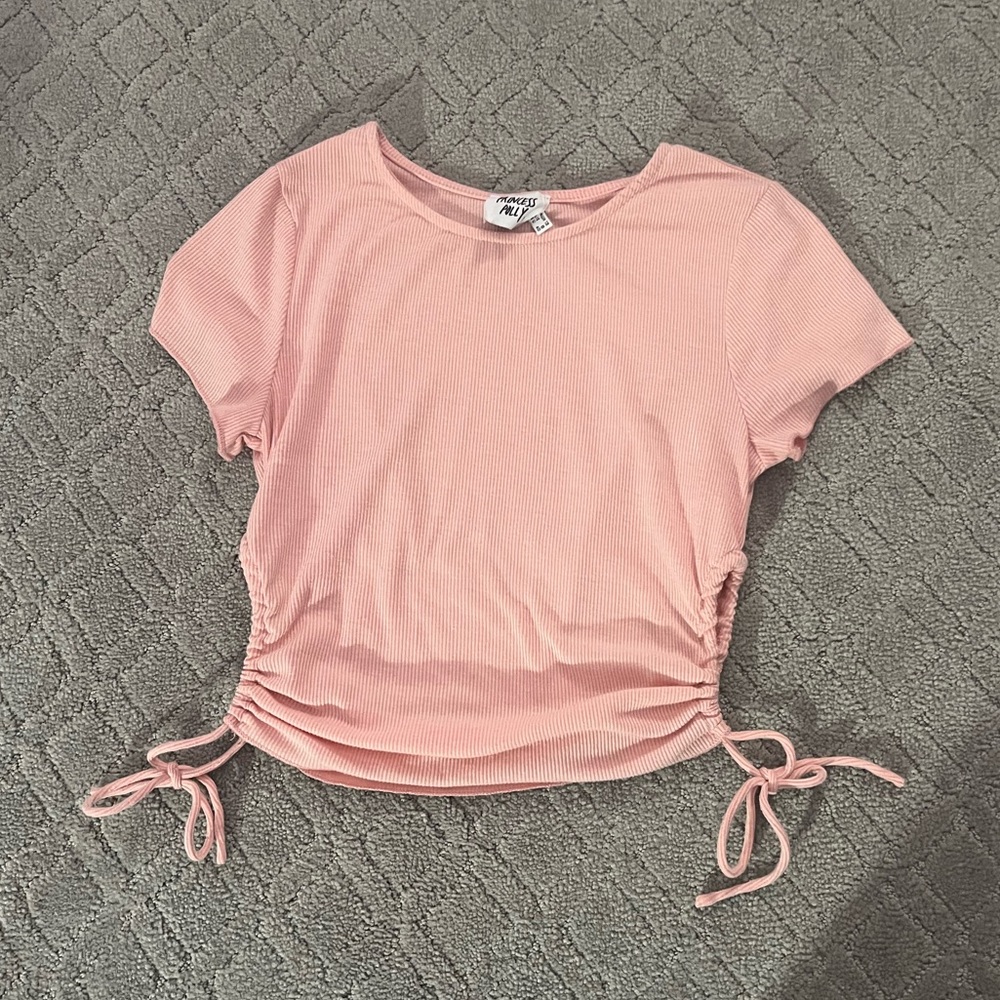 Princess Polly Pink Ribbed Side-Tie Short Sleeve Tee